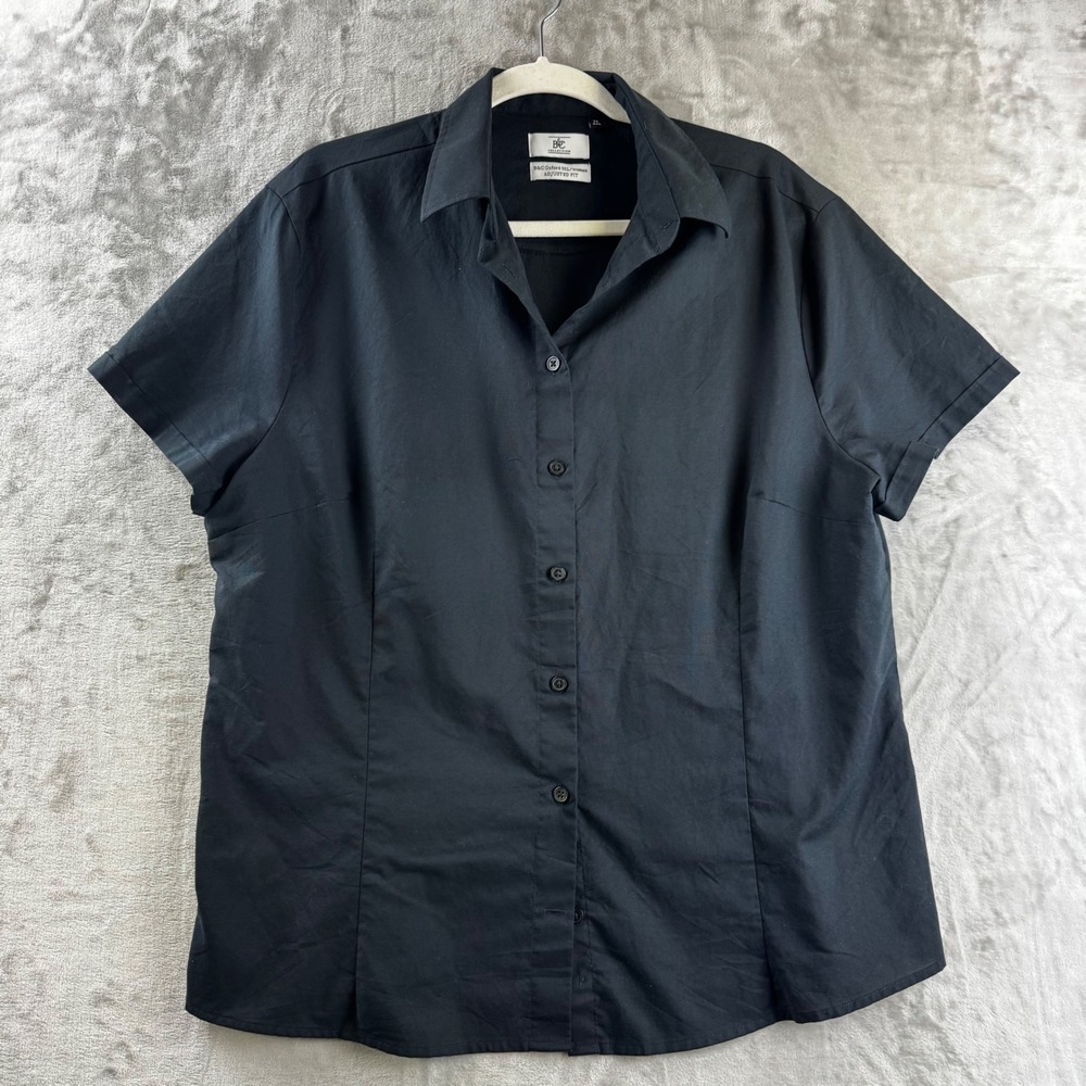 B&C Collection Oxford Shirt Women 4XL Black Short Sleeve Adjusted Fit (1913)